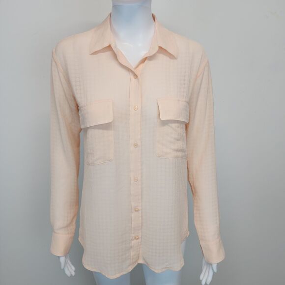 Adriano Goldschmied Sheer Button Front Blouse Size XS Peach Collared Lightweight - Picture 1 of 16